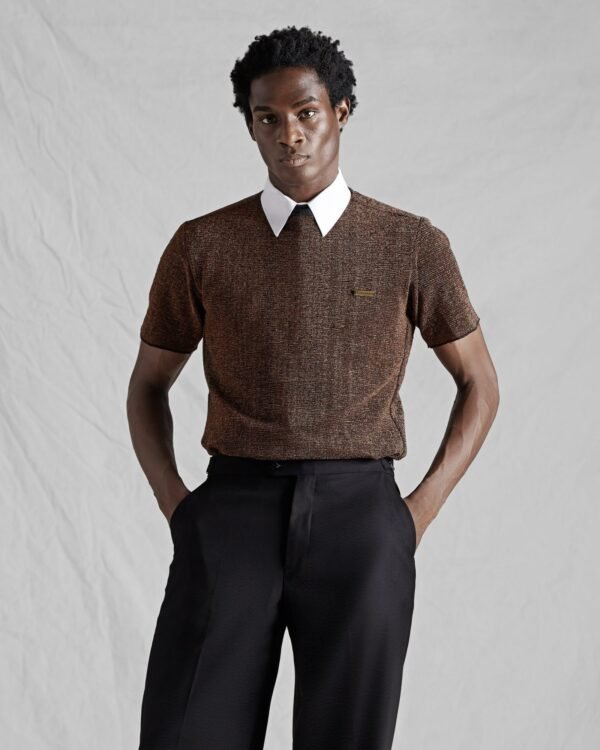 BROWN RIBBED TOP