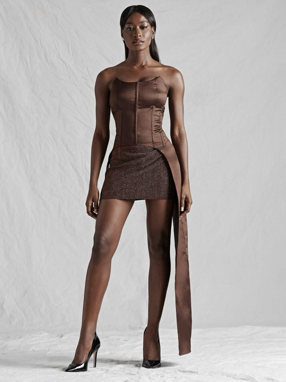 BROWN CORSET TOP/SKIRT SET